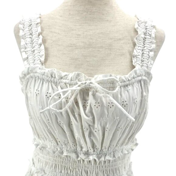 GAP X DOEN Womens Small Dress Eyelet Midi Embroidered White Square Neck Smock - Picture 2 of 9